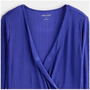 Nine West Blue V-Neck Long Sleeve Sheath Dress